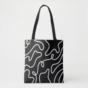Bolsa Tote Arte de Linha Ondulada Minimalista em Preto e Bran