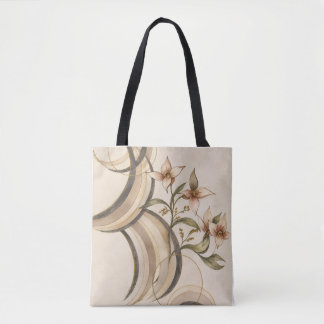 Bolsa Tote Arte de Linhas de Caligrafia e Florais Abstratos T