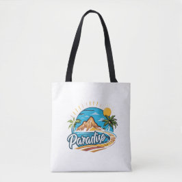Bolsa Tote Arte de Logo de Ilha Paradisíaca Tropical