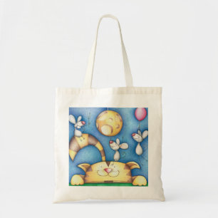 Bolsa Tote Arte de Lua de Gato e Rato Caprichosa Fofa