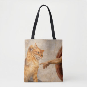 Bolsa Tote Arte de Meme de Gato Engraçado Criação de Adão com