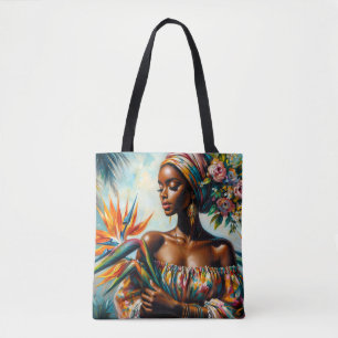 Bolsa Tote Arte de Mulher Negra Tropical Ave do Paraíso