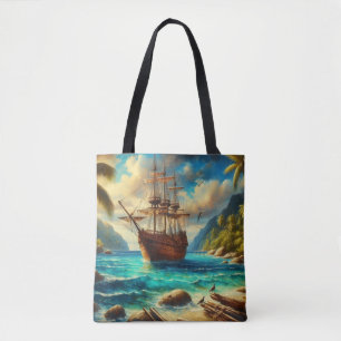 Bolsa Tote Arte de navio de Caribe/praia tropical