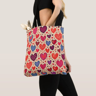 Bolsa Tote Arte de Padrão Coração de Amor Sem Olhos