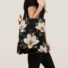 Bolsa Tote Arte de Padrão Floral de Magnólia de Luxo