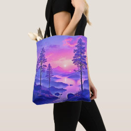 Bolsa Tote Arte de Paisagem Roxa