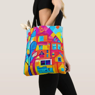 Bolsa Tote Arte de Paisagem Urbana Vibrante Sonho