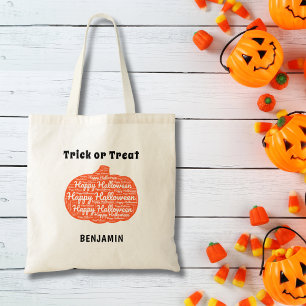 Bolsa Tote Arte de Palavras Feliz Halloween Pumpkin Personali