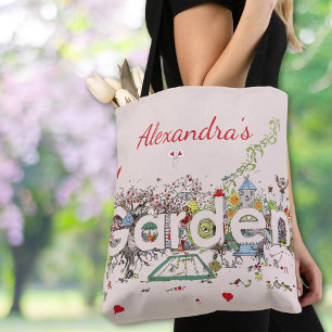 Bolsa Tote Arte de Palavras Florais de Vida Selvagem de Jardi