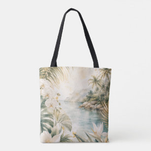 Bolsa Tote Arte de Parede Aquarela Tropical de Luxo Costeira 