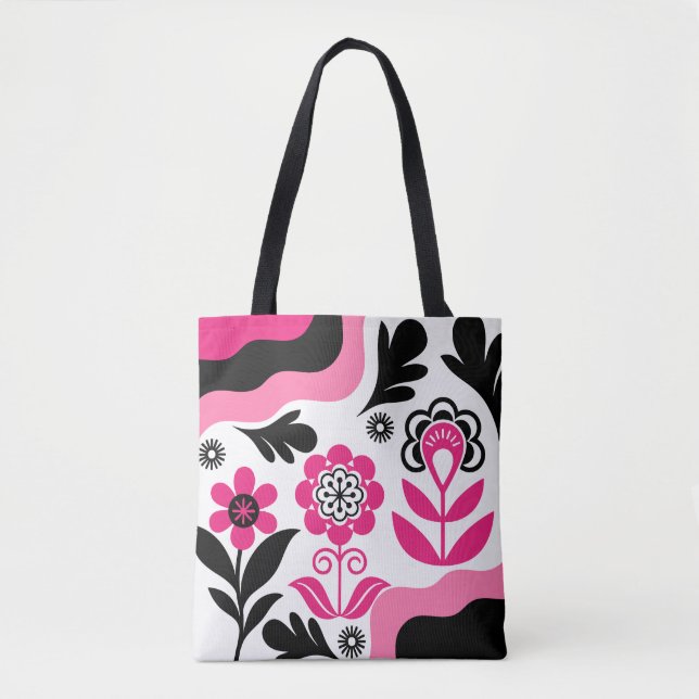 Bolsa Tote Arte de Parede de Flor Rosa Abstrata Boho (Frente)