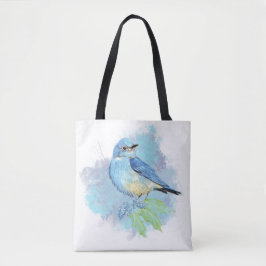 Bolsa Tote Arte de Pássaro Azul de Jardim Bonito Azul Aquarel