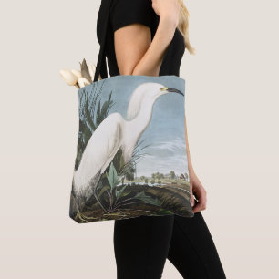 Bolsa Tote Arte de pássaro Garça Branca Audubon Vintage