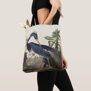 Bolsa Tote Arte de pássaro garça da Louisiana vintage Audubon