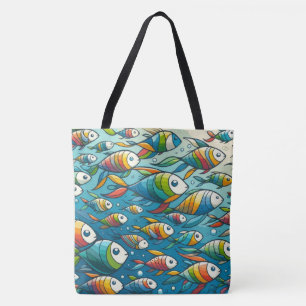 Bolsa Tote Arte de peixe submarino colorida
