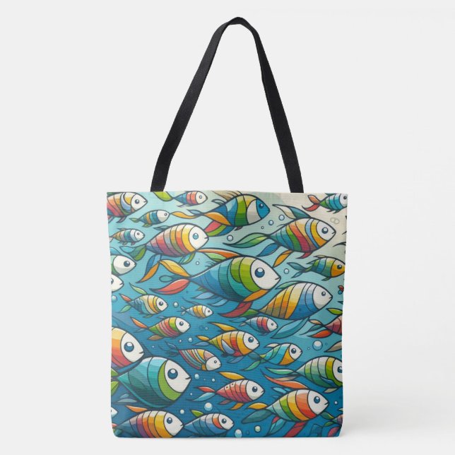 Bolsa Tote Arte de peixe submarino colorida (Frente)