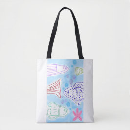 Bolsa Tote Arte de peixes à beira-mar