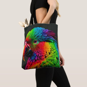 Bolsa Tote Arte de Perfil de Papagaio Exótico Colorido Vibran