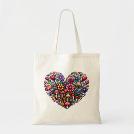 Bolsa Tote Arte de Pixel de Coração Floral Personalizada