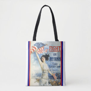 Bolsa Tote Arte de pôster patriota vintage com mulher e bande