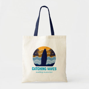Bolsa Tote Arte de Praia das Ondas de Captura Retro Surfboard