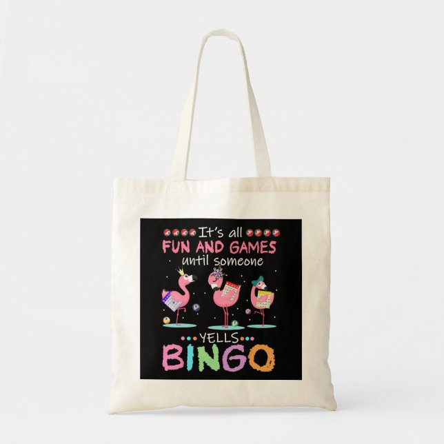 Bolsa Tote Arte de Presente Rosa Flamingo Bingo Engraçado (Frente)