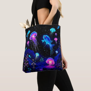 Bolsa Tote Arte de Profundidades do Oceano Brilhante