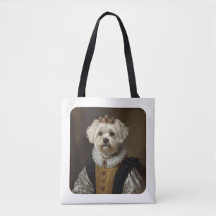 Bolsa Tote Arte de Pug Preto Inspirada em Retrato de Rainha d