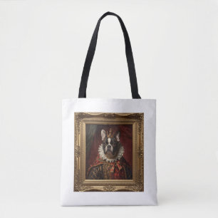 Bolsa Tote Arte de Pug Preto Inspirada em Retrato de Rainha d