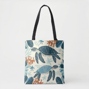 Bolsa Tote Arte de recife de coral laranja e azul