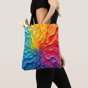 Bolsa Tote Arte de Redemoinho de Arco-Íris Texturizado