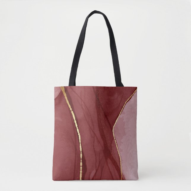 Bolsa Tote Arte de resina, fundo abstrato de marsala vermelho (Frente)