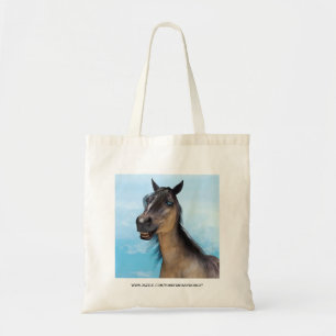 Bolsa Tote Arte de retrato de cavalo com sorriso engraçado