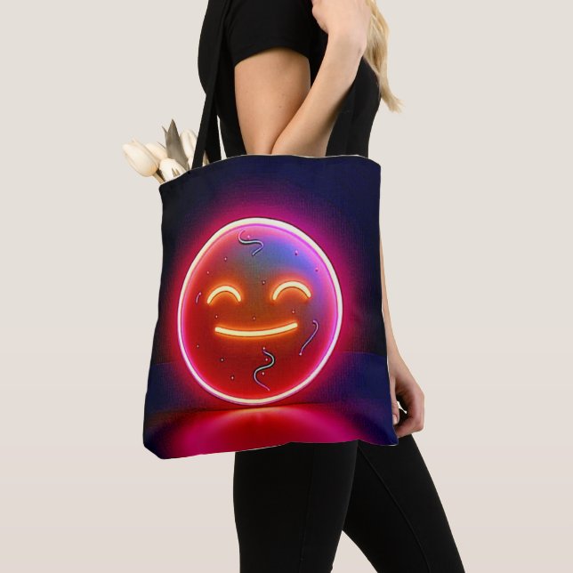 Bolsa Tote Arte de Rosto Feliz com Brilho de Neon (Close Up)