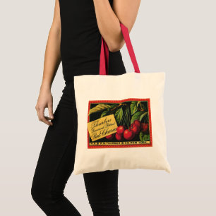 Bolsa Tote Arte de rótulo de caixa de frutas vintage, cerejas