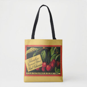 Bolsa Tote Arte de rótulo de caixa de frutas vintage, cerejas