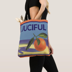 Bolsa Tote Arte de rótulo de caixa de frutas vintage, laranja