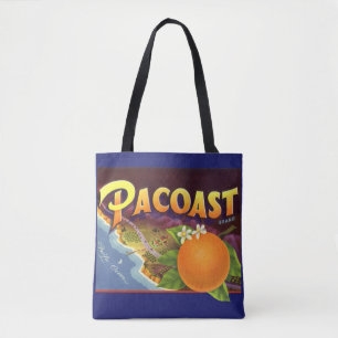 Bolsa Tote Arte de rótulo de caixa de frutas vintage, laranja