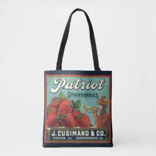 Bolsa Tote Arte de rótulo de caixa de frutas vintage Patriot 