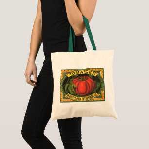 Bolsa Tote Arte de rótulo de caixa de frutas vintage, tomates