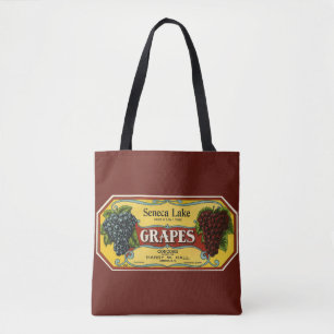 Bolsa Tote Arte de rótulo de caixa de frutas vintage, uvas do
