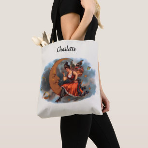 Bolsa Tote Arte de rótulo de charuto vintage, fada vitoriana 