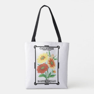 Bolsa Tote Arte de rótulo de pacote de sementes vintage, flor