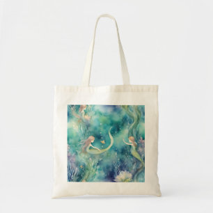 Bolsa Tote arte de sereias em aquarela
