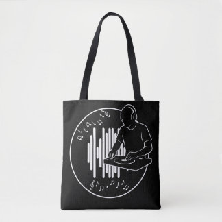 Bolsa Tote Arte de Silhueta de Música de DJ Preto e Branco