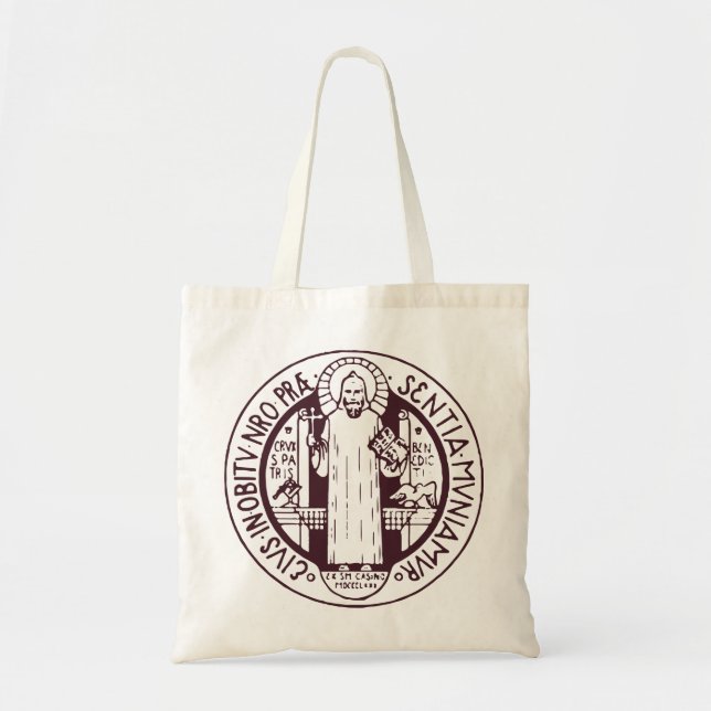 Bolsa Tote Arte de Símbolo Minimalista da Medalha de São Bent (Frente)