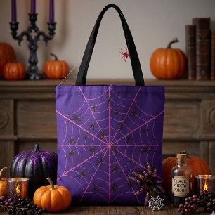 Bolsa Tote Arte de teia de aranha viúva negra rosa padrão de
