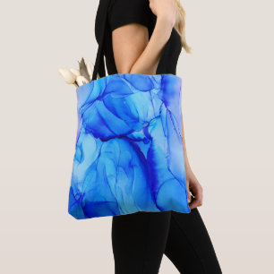 Bolsa Tote Arte de Tinta Azul e Púrpura Abstrato moderna