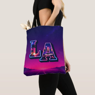 Bolsa Tote Arte de tipografia neon estilo Califórnia dos anos