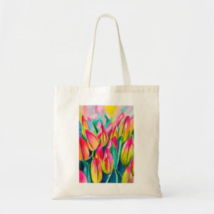 Bolsa Tote Arte de tulipas de aquarela rosa